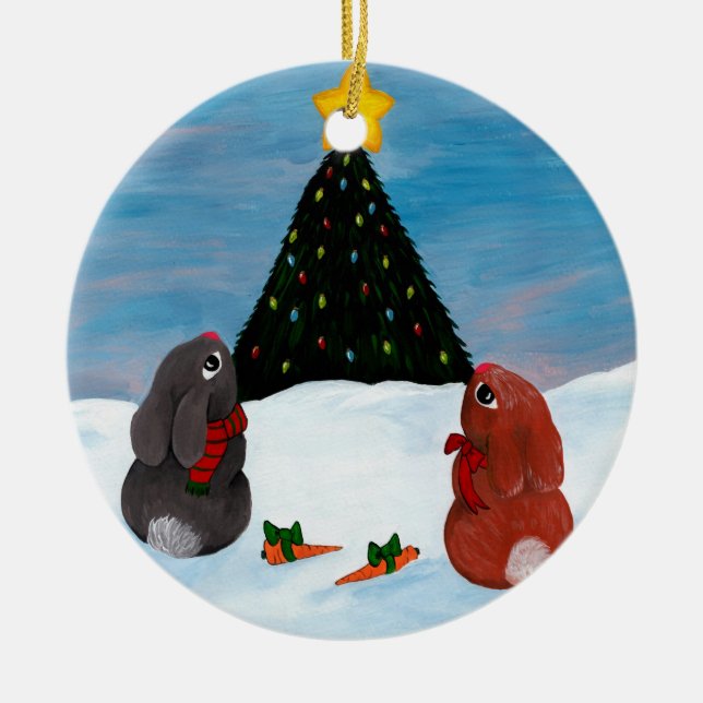 Ornamento De Cerâmica Coelhos do Natal (Frente)