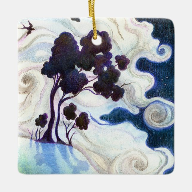 Ornamento De Cerâmica Coelhos lunáticos/Uma Noite Brilhada (Frente)