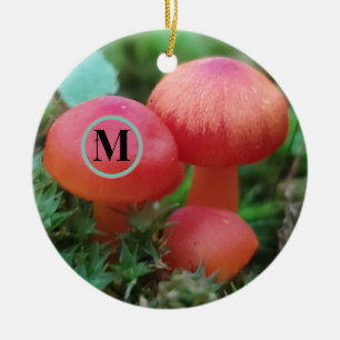 Ornamento De Cerâmica Cogumelos Brilhantes Vermelho Com Monograma
