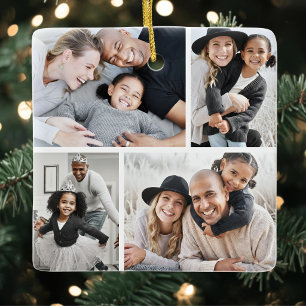 Ornamento De Cerâmica Colagem de 4 Fotos Personalizadas de Natal
