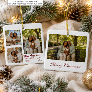 Ornamento De Cerâmica Colagem de 4 Fotos Primeiro Natal como Avós