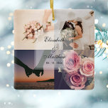 Ornamento De Cerâmica Colagem de Fotografias de Casamento e Aniversário<br><div class="desc">Ornamento Cerâmico de Colagem de Fotos de Casamento e Noivado</div>
