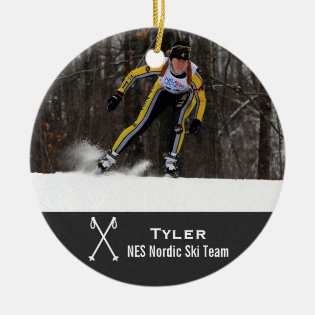 Ornamento De Cerâmica Colagem de Fotografias de Esqui Nordic Cross Count (Frente)