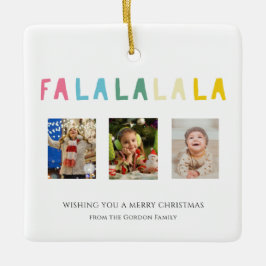 Ornamento De Cerâmica Colagem de Fotografias do Pastel Christmas Fa La 3