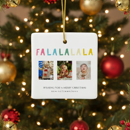 Ornamento De Cerâmica Colagem de Fotografias do Pastel Christmas Fa La 3