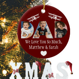 Ornamento De Cerâmica Colagem de Fotografias 'PAI' de crianças ou de fam