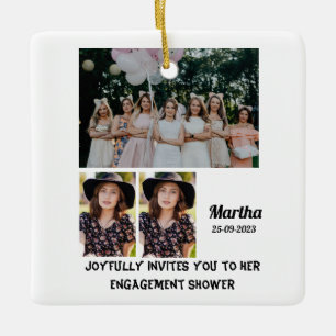 Ornamento De Cerâmica Colagem de Fotografias Personalizada 3 do chá noiv