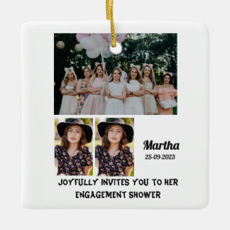 Ornamento De Cerâmica Colagem de Fotografias Personalizada 3 do chá noiv