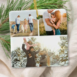 Ornamento De Cerâmica Colagem de Fotografias Personalizada Moderna 3<br><div class="desc">Crie sua própria foto personalizada e Enfeites de natal de cotações. Apresenta três de suas fotos e texto personalizado na tipografia minimalista da máquina de escrever.</div>