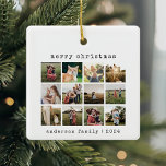 Ornamento De Cerâmica Colagem de Fotografias Simples Moderna da Família<br><div class="desc">Simples ornamento moderno de colagem de fotos com fonte minimalista de máquina de escrever. Adicione facilmente suas fotos e detalhes para um Enfeites de natal personalizado.</div>