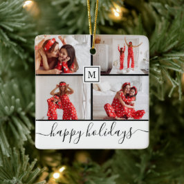 Ornamento De Cerâmica Colagem de Fotos da Família Branca Feliz Férias Mo