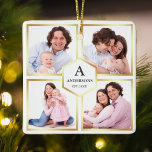 Ornamento De Cerâmica Colagem de Fotos da Família de 4 Imagens Branca e<br><div class="desc">Carregue suas fotos favoritas para fazer seu próprio presente personalizado exclusivo de fotos de keepape.</div>
