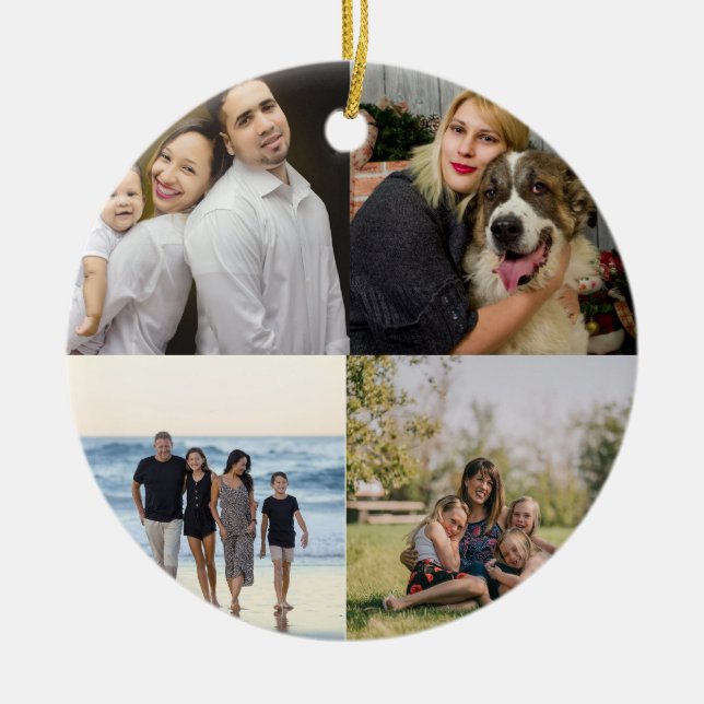 Ornamento De Cerâmica Colagem de Fotos da Família Design 4 (Frente)