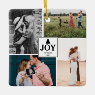 Ornamento De Cerâmica Colagem de Fotos da Família Joy Christmas