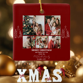 Ornamento De Cerâmica Colagem de Fotos da Família, Natal Moderno e Minim