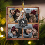 Ornamento De Cerâmica Colagem de Fotos da Família Rustic Barn Wood 4 Pic<br><div class="desc">Carregue suas fotos favoritas para fazer seu próprio presente de fotos personalizadas.</div>