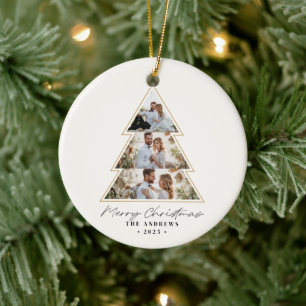 Ornamento De Cerâmica Colagem de Fotos de Árvore de Natal Minimalista Mo