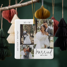 Ornamento De Cerâmica Colagem de Fotos de Casamento com Roteiro Moderno 