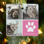 Ornamento De Cerâmica Colagem de Fotos de Cat Personalizada Rosa Bonito<br><div class="desc">Este belo Enfeites de natal de fotos de gatos é personalizado com fotos adoráveis de sua doce gatinho. Personalize este presente chic com suas próprias fotografias felinas personalizadas em um bonito quadrado rosa com uma pintura branca e o nome do seu gatinho no centro. Adicione sua fotografia de cheio favorita...</div>