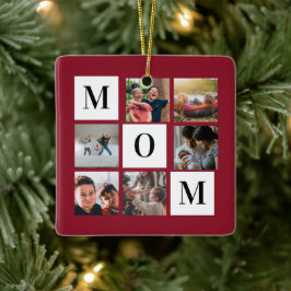 Ornamento De Cerâmica Colagem de Fotos de Colorblock Red Mãe Personaliza