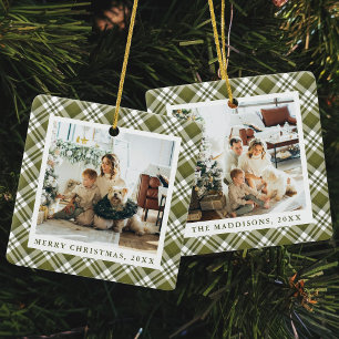 Ornamento De Cerâmica Colagem de Fotos de Família do Natal em Xadrez Ver