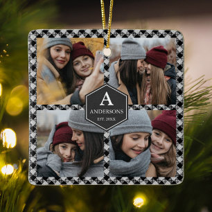 Ornamento De Cerâmica Colagem de Fotos de Lumberjack da Xadrez de Buffal