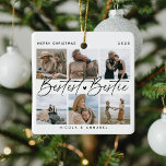 Ornamento De Cerâmica Colagem de Fotos de 'Melhor Bestie' Amigos de Keep<br><div class="desc">Avise a uma amiga o quanto ela significa para você com este enfeites de natal de colagem de fotos de presente de keepsawn. Design apresenta 6 das suas fotos favoritas e do seu melhor amigo,  texto de script que diz 'Bestie melhor',  nome/s e ano.</div>