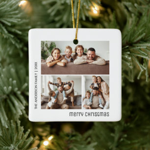 Ornamento De Cerâmica Colagem de Fotos de Natal 3 Família