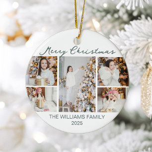 Ornamento De Cerâmica Colagem de Fotos de Natal Chic 2025 Lembrança