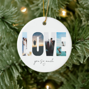 Ornamento De Cerâmica Colagem de Fotos de NATAL de AMOR