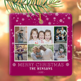 Ornamento De Cerâmica Colagem de Fotos de Natal Família Roxa 6