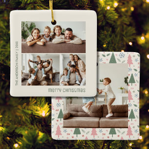 Ornamento De Cerâmica Colagem de Fotos de Natal para Família