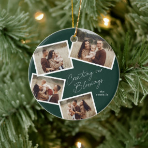 Ornamento De Cerâmica Colagem de Fotos de Natal Religioso com Letra Mode