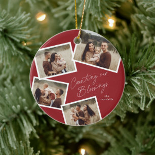Ornamento De Cerâmica Colagem de Fotos de Natal Religioso com Letra Mode