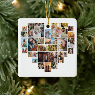 Ornamento De Cerâmica Colagem de Fotos em Forma de Coração para Família 