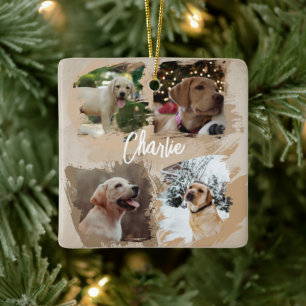Ornamento De Cerâmica Colagem de Fotos Moderna Pet Através dos Anos Fofa