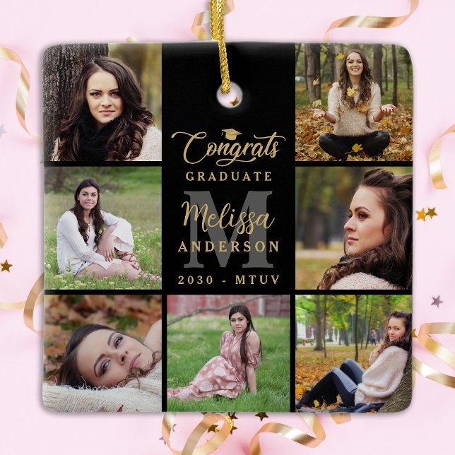 Ornamento De Cerâmica Colagem de Fotos Personalizada 7 pela Graduação Mo (Criador carregado)