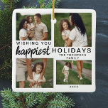 Ornamento De Cerâmica Colagem de Fotos Personalizada da Família Natal de<br><div class="desc">Comemore a alegria da época de festas com nosso Ornamento de Fotos da Família Personalizada no Natal de 2024. Este elegante ornamento apresenta um design minimalista que mostra lindamente suas fotos favoritas em uma colagem de quatro fotos. Feito de cerâmica de alta qualidade, fornece uma forma durável e na moda...</div>