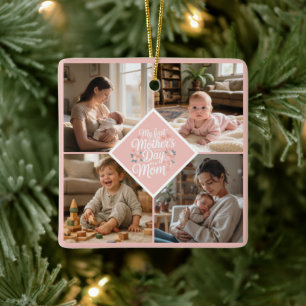 Ornamento De Cerâmica Colagem de Fotos Personalizada de 1º Dia das Mães