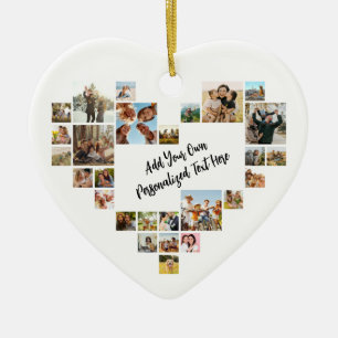 Ornamento De Cerâmica Colagem de Fotos Personalizadas Coração em Forma d
