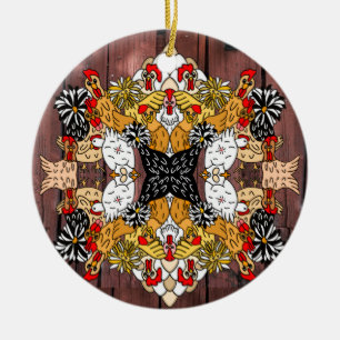 Ornamento De Cerâmica Colagem de Frangos Engraçados Engraçados à Mão