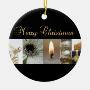 Ornamento De Cerâmica Colagem de Natal Preta, Branca e Dourada