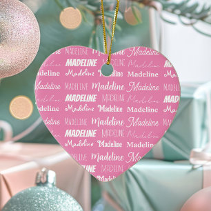 Ornamento De Cerâmica Colagem de Nome de Meninas Rosa Personalizado Nata