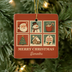 Ornamento De Cerâmica Colagem do Carimbo de Natal Retroativo