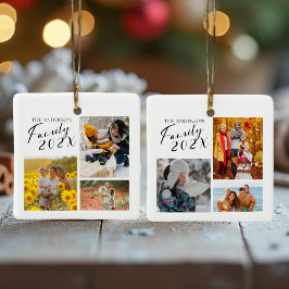 Ornamento De Cerâmica Colagem Personalizada de Fotos da Família 2025
