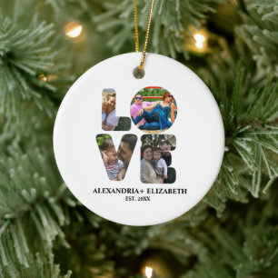Ornamento De Cerâmica Colagem personalizada de fotos de amor moderno 4 p