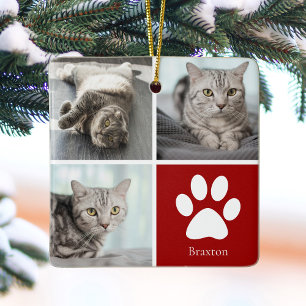 Ornamento De Cerâmica Colagem Personalizada de Fotos de Gato Fofa Natal 