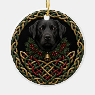 Ornamento De Cerâmica Colar de Natal Celta Holly Black Lab