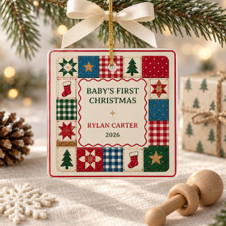 Ornamento De Cerâmica Colcha de Retalhos Personalizada para o Primeiro N