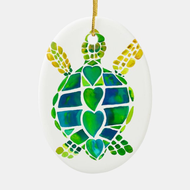Ornamento De Cerâmica Coleção do amor da tartaruga de mar (Frente)
